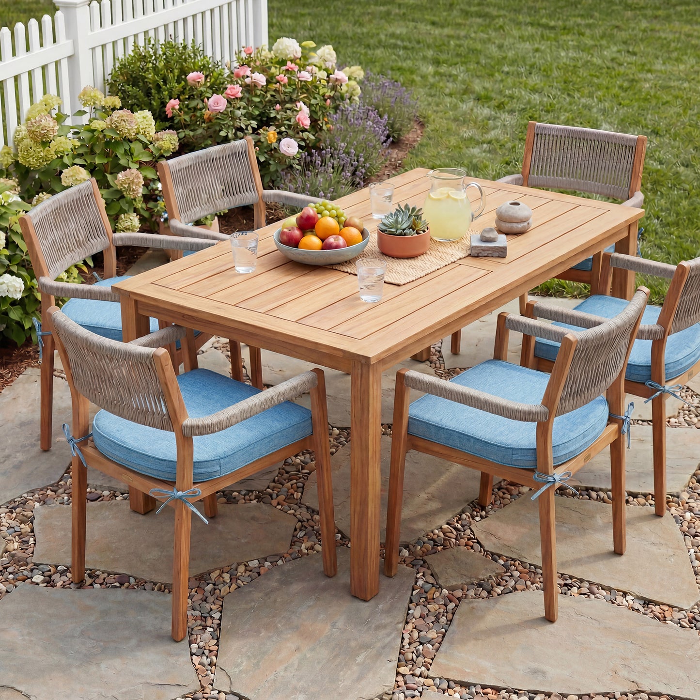 Outdoor Dining Chair Cushions Set, Patio Chair Pads, Lake Blue