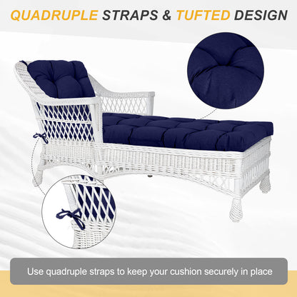 76"x22"x5.1" Polyester Tufted Chaise Lounge Cushion for Outdoor Wicker Chaise Lounge Use, 2 Packs - Dark Blue