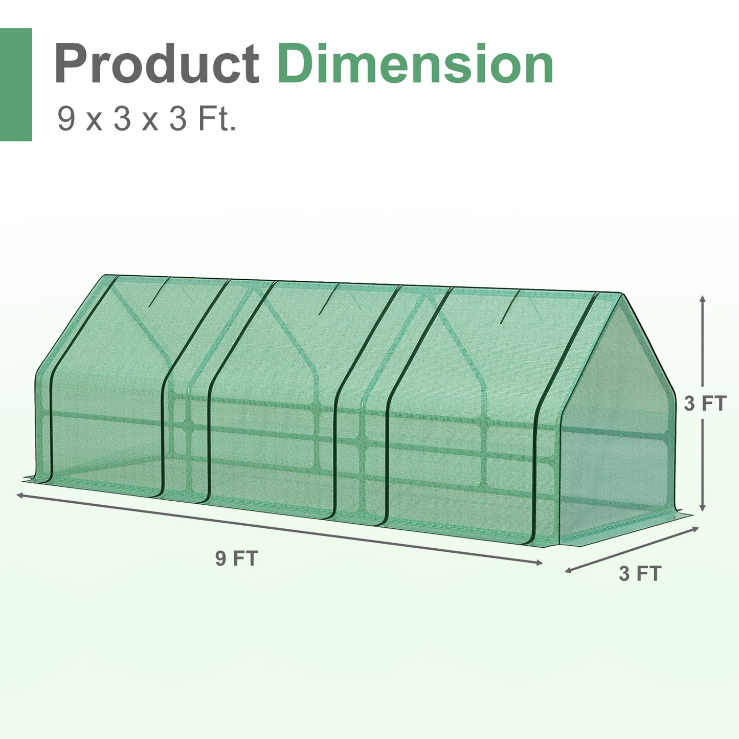 9x3x3 ft. Mini Greenhouse with 3 Zipper Doors, Water Resistant UV Protected