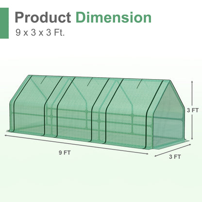 9x3x3 ft. Mini Greenhouse with 3 Zipper Doors, Water Resistant UV Protected