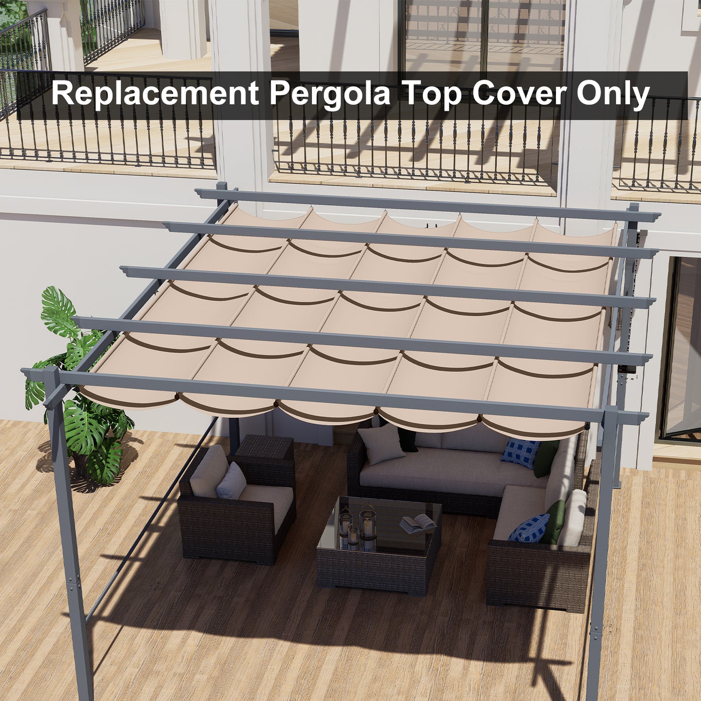 Pergola Replacement Canopy - Retractable Sun Shade Cover with Water-Resistant & UPF 50+ UV Blocking for Outdoor Patio Aoodor 