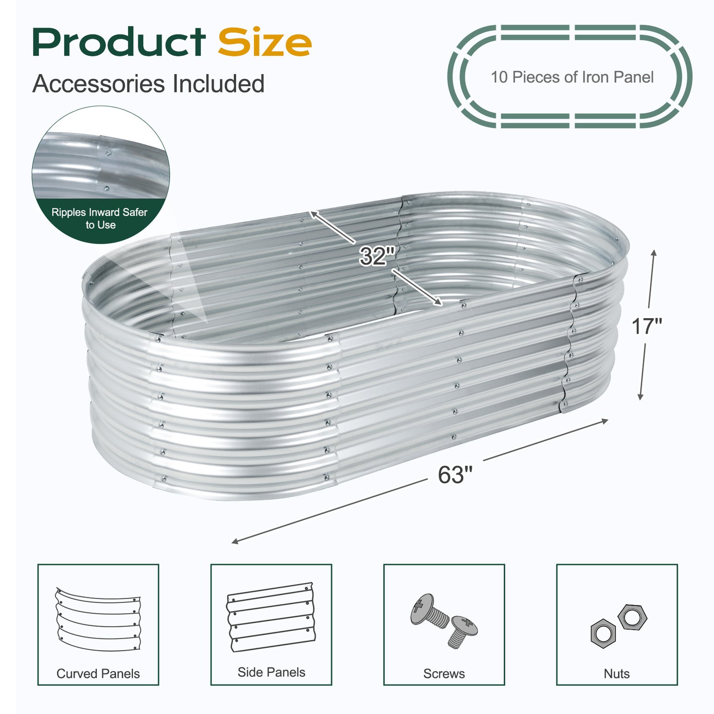 17" Tall Galvanized Raised Garden Bed Kit - 63"x31.5"