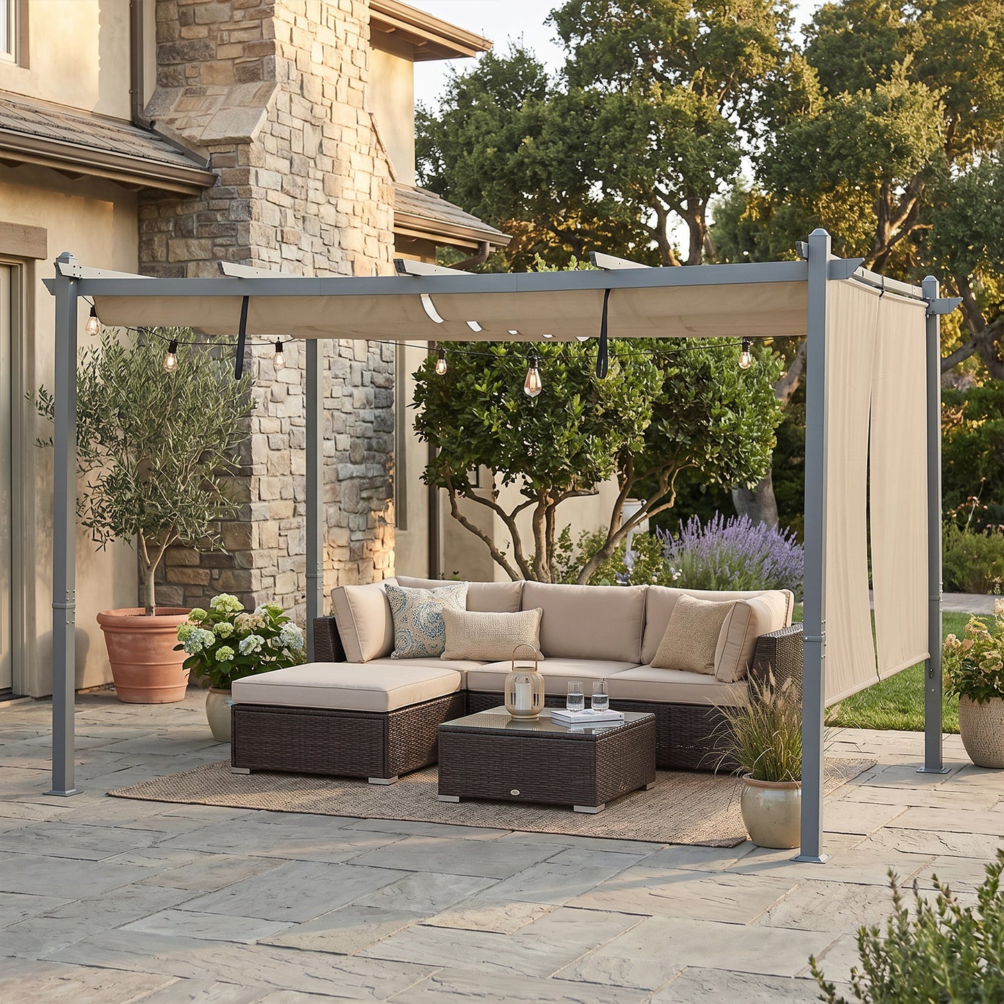 4.8x6 ft. Roller Shade - 2 Pack of Cordles Pergola Curtains, High-Quality Polyester Fabric for Pergola