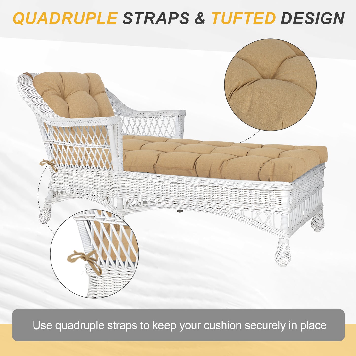 76"x22"x5.1" Polyester Tufted Chaise Lounge Cushion for Outdoor Wicker Chaise Lounge Use, 2 Packs - Brown Aoodor 