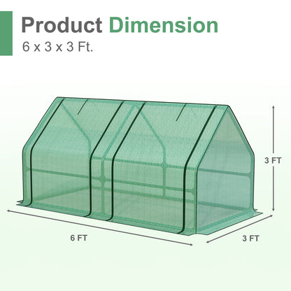 6x3x3 ft. Mini Greenhouse with 2 Zipper Doors, Water Resistant UV Protected