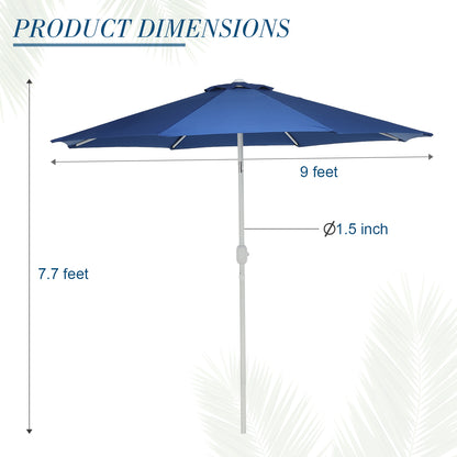 9 ft. Outdoor Patio Market Umbrella Aluminum Frame with Push Button Tilt Crank and 8 Steel Ribs