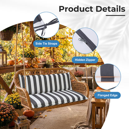 Outdoor 2-3 Seater Bench Cushion Set for Patio Swing and Bench, Grey Stripe