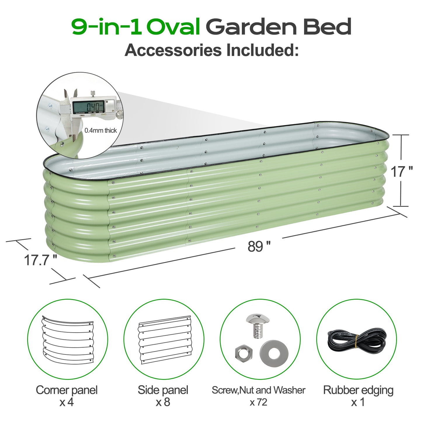 9-In-1 Oval Modular Metal Raised Garden Bed Kit, 89x17.7x17 inch