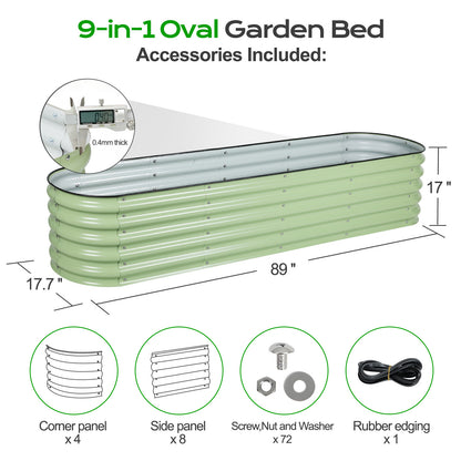 9-In-1 Oval Modular Metal Raised Garden Bed Kit, 89x17.7x17 inch