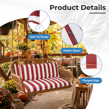Outdoor 2-3 Seater Bench Cushion Set for Patio Swing and Bench, Red Stripe