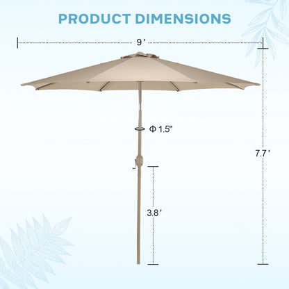 9 ft. Outdoor Patio Market Umbrella with 8 Sturdy Ribs, Push Button Tilt and Crank