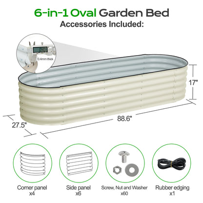6-In-1 Oval Modular Metal Raised Garden Bed Kit, 88.6x27.5x17 inch