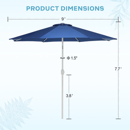 9 ft. Outdoor Patio Market Umbrella with 8 Sturdy Ribs, Push Button Tilt and Crank