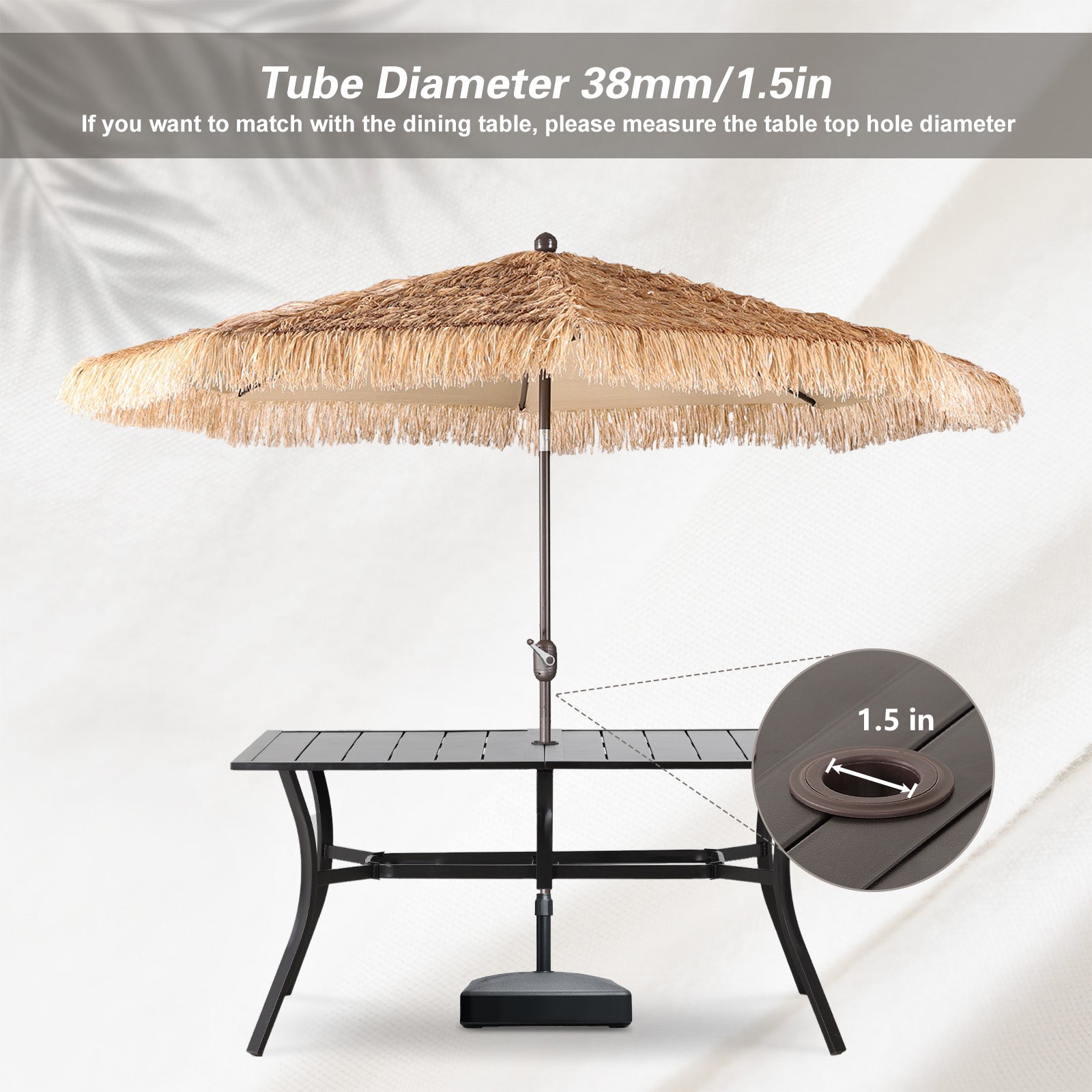 in store patio umbrella hoe Aoodor 9FT Thatch Patio Umbrella, Tiki Style Outdoor Umbrella with Crank Lift for Poolside, Backyard, Beach