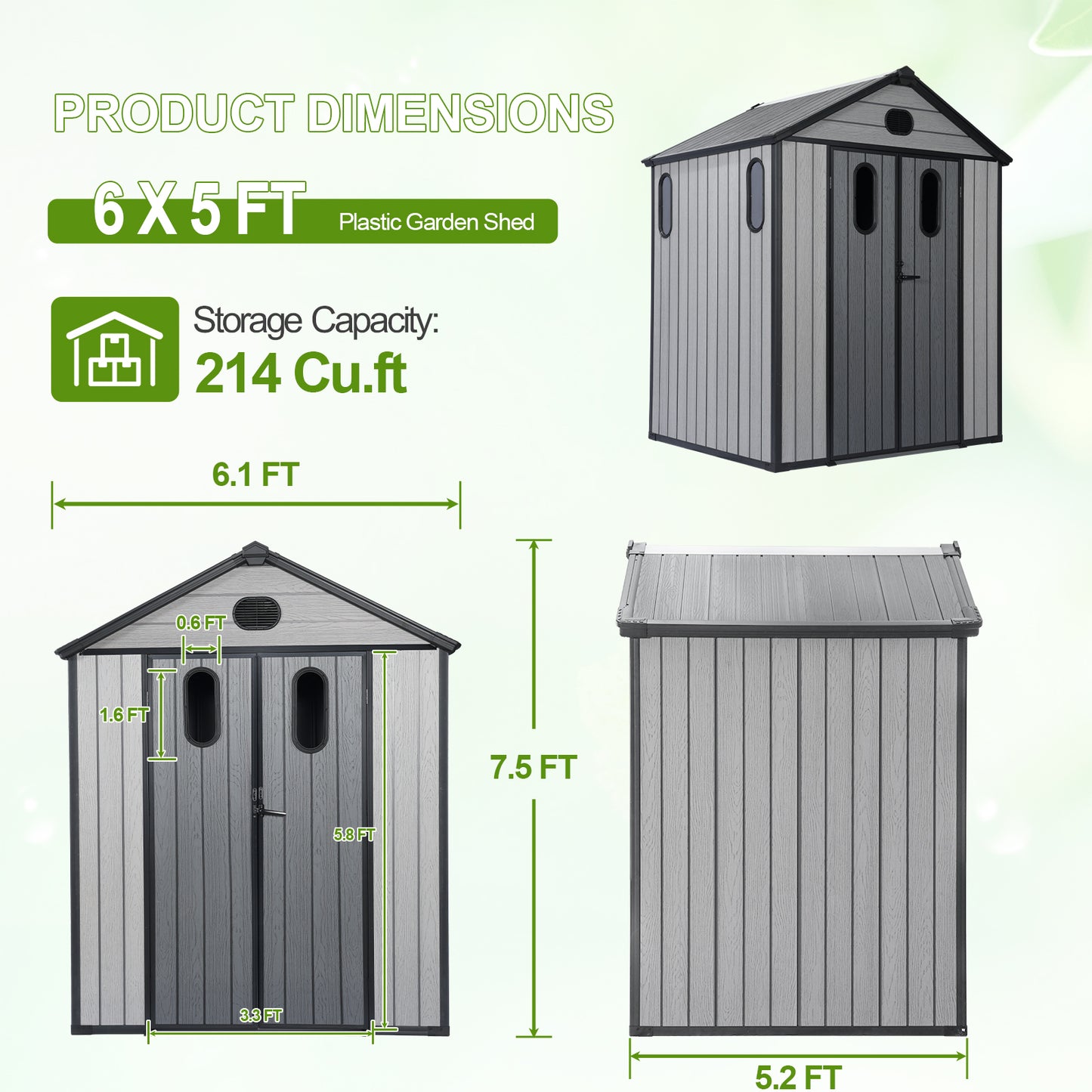 Outdoor Resin Storage Shed with Windows, Mesh Vents and Lockable Door