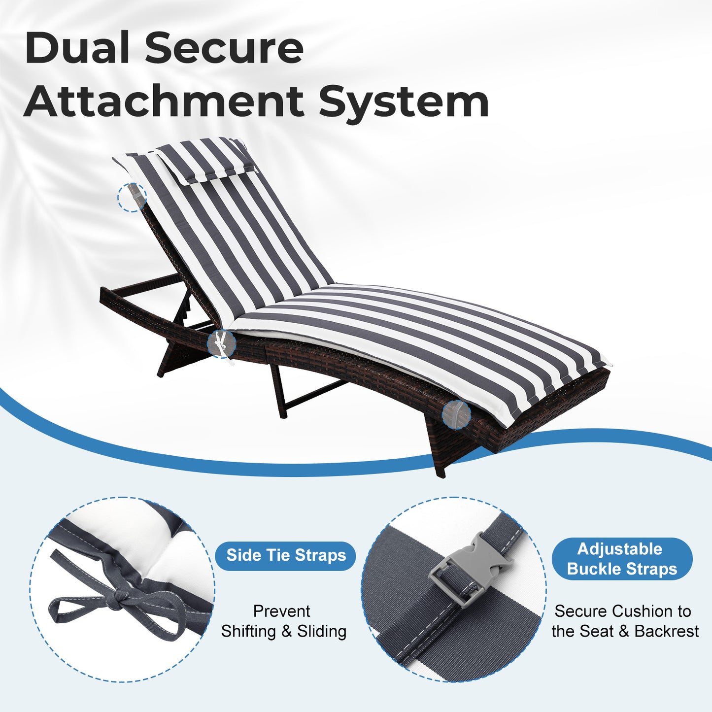 79x25x3 inch Outdoor Lounge Chair Cushion with Headrest, Grey Stripe