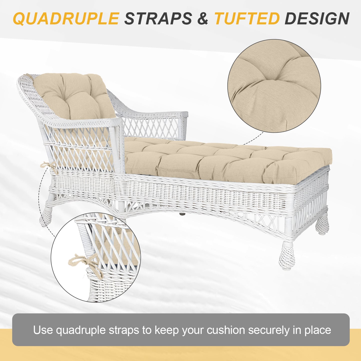 76"x22"x5.1" Polyester Tufted Chaise Lounge Cushion for Outdoor Wicker Chaise Lounge Use, 2 Packs - Khaki Aoodor 
