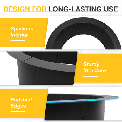 36 inch Metal Fire Pit Ring, Large Portable Outdoor Firepit - Aoodor 