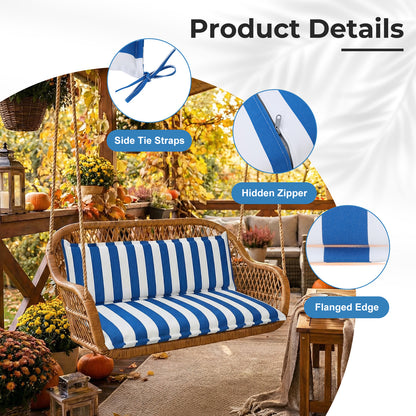 Outdoor 2-3 Seater Bench Cushion Set for Patio Swing and Bench, Blue Stripe
