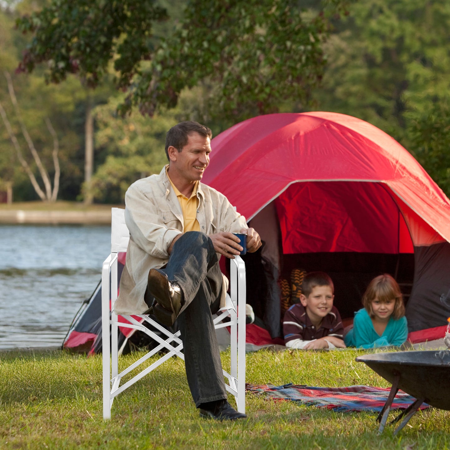 34(H) inch Outdoor Camping Chairs, Portable Patio Director's Chairs with Folding Aluminum Frame
