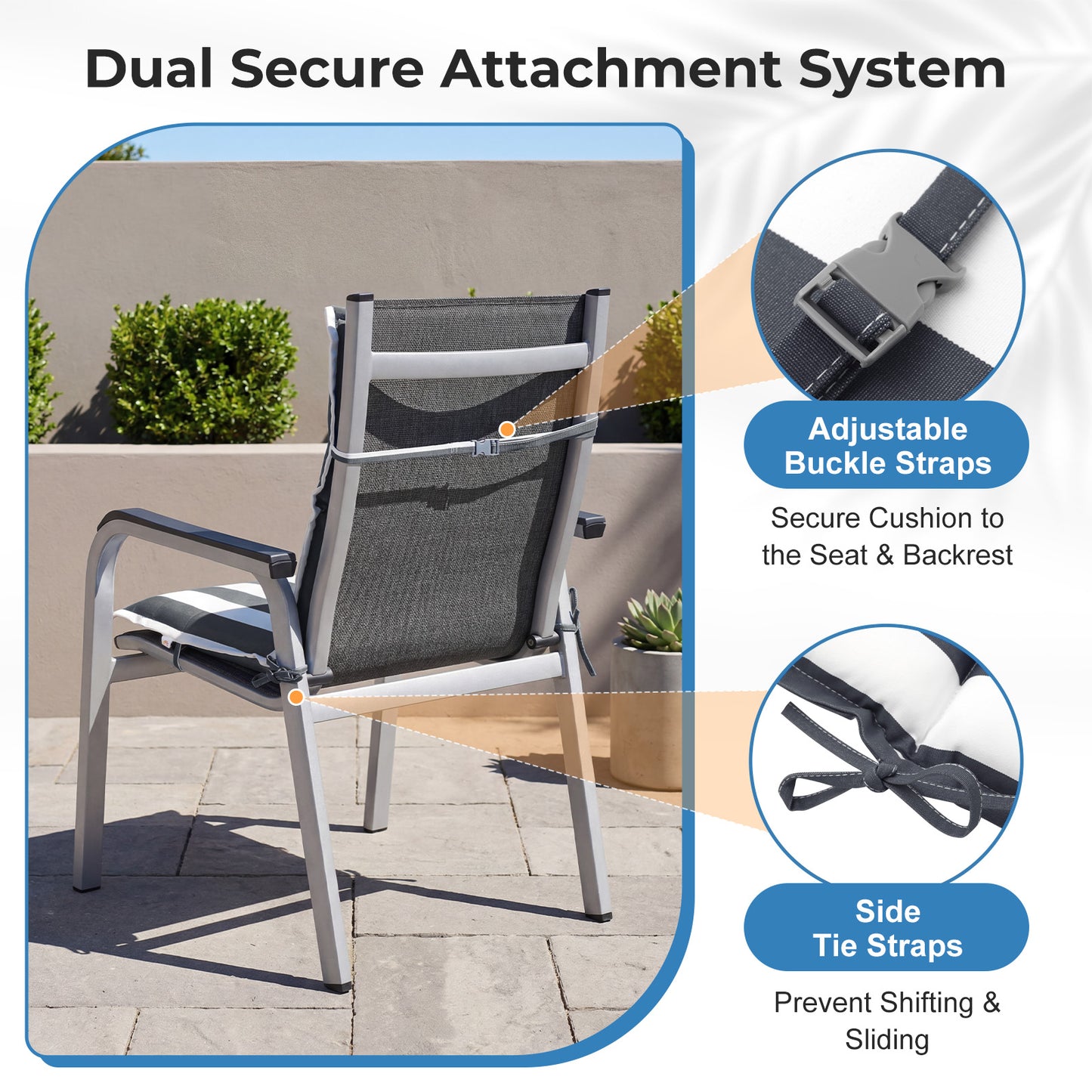 39x20x2.4 inch Outdoor Chair Cushions, Three-Section, Grey Stripe