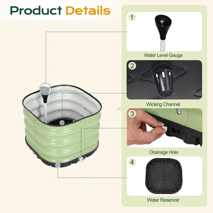 11" Tall Galvanized Raised Garden Bed, Self-Watering Planter Box - 16.5"x16.5"