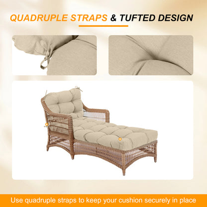 76"x22"x5.1" Polyester Tufted Chaise Lounge Cushion for Outdoor Wicker Chaise Lounge Use, 2 Packs - Khaki