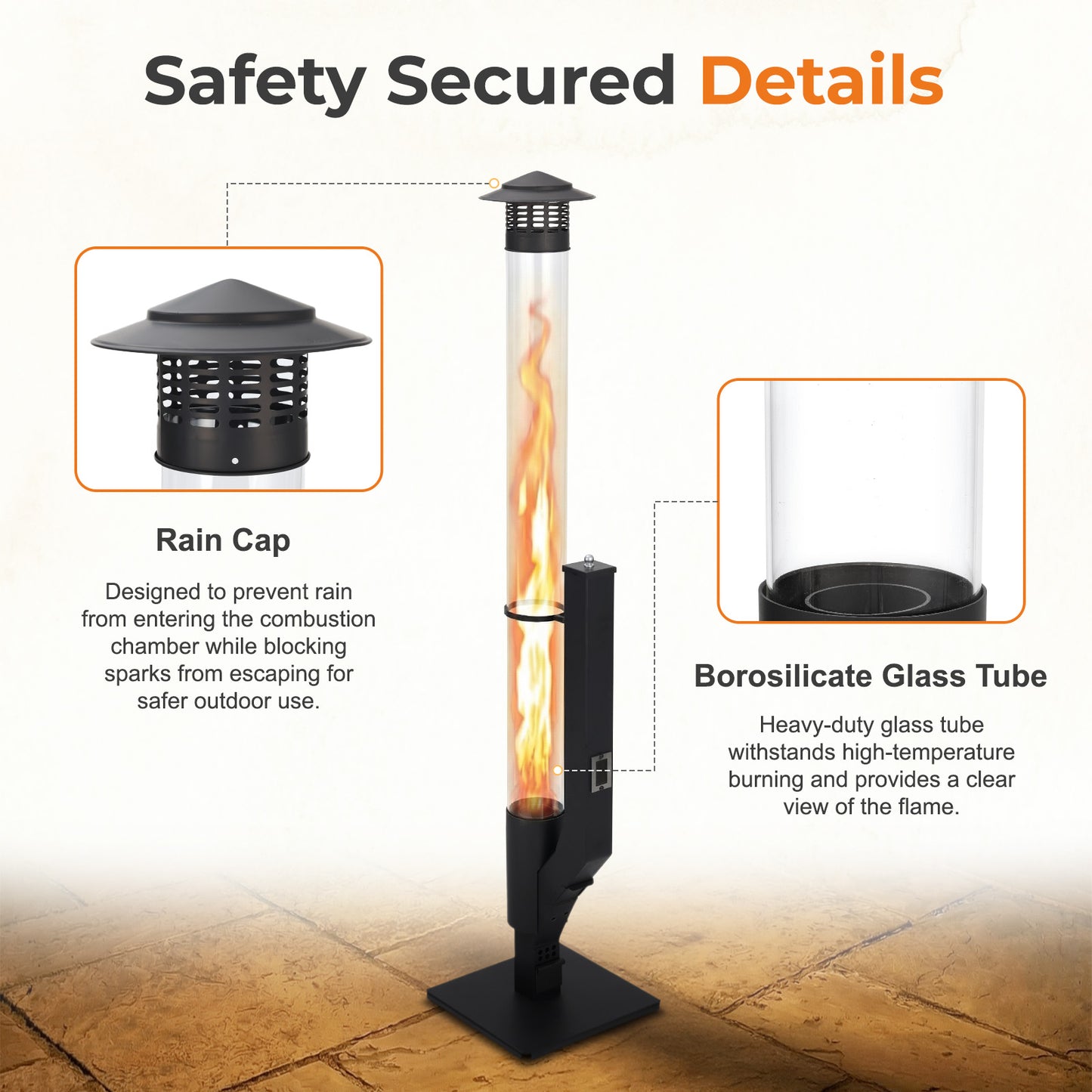 Outdoor Wood Pellet Patio Heater with Rain Cap and Viewing Window