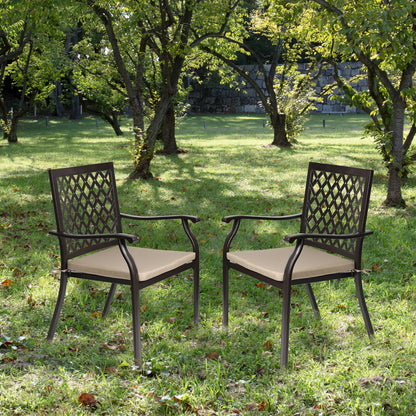 2-Piece Set Outdoor Patio Metal Dining Chairs with Seat Cushions