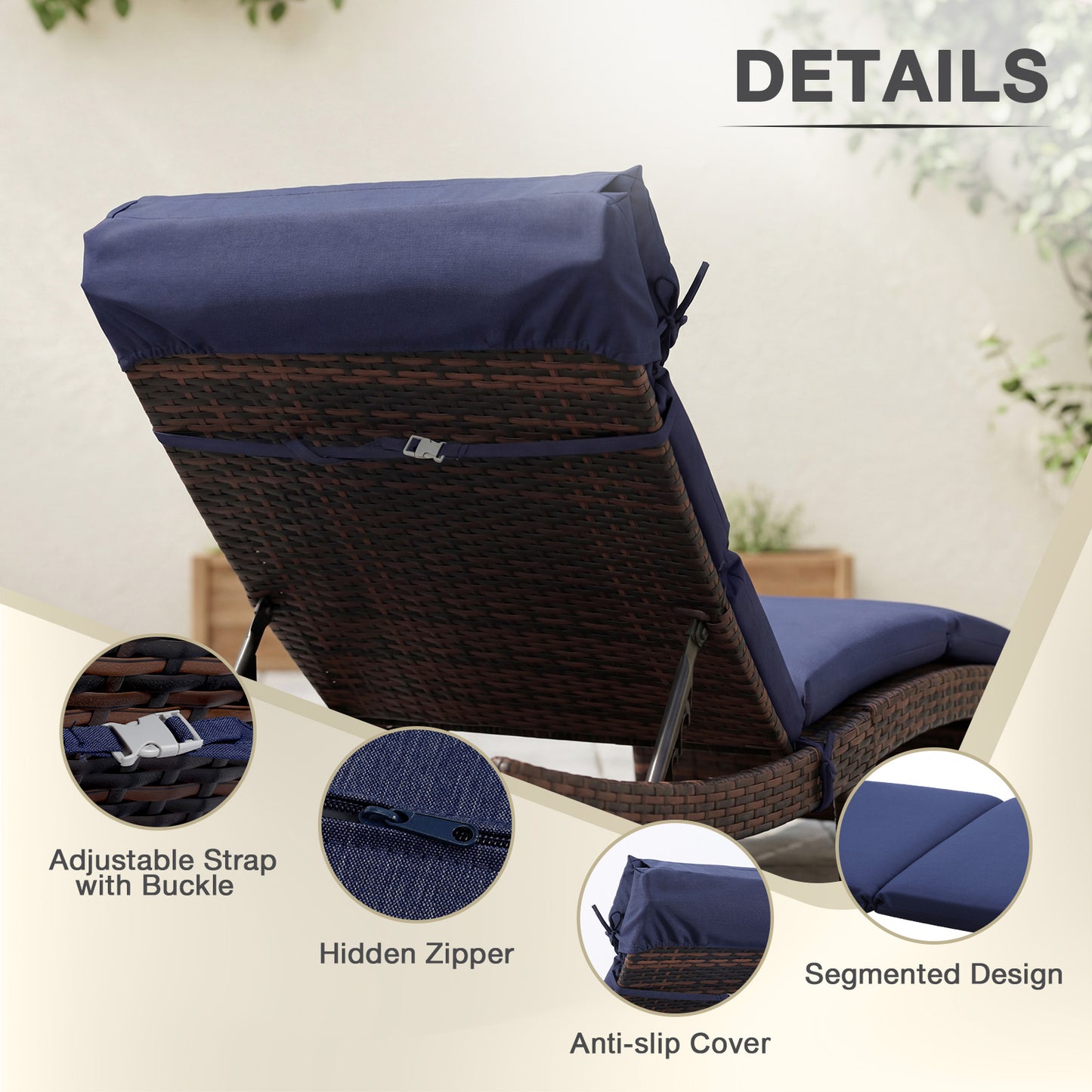 77x25x2.4 inch Outdoor Chaise Lounge Cushions, Dark Blue