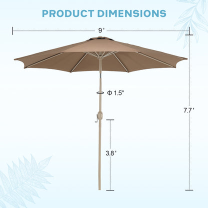 9 ft. Outdoor Patio Market Umbrella with 8 Sturdy Ribs, Push Button Tilt and Crank