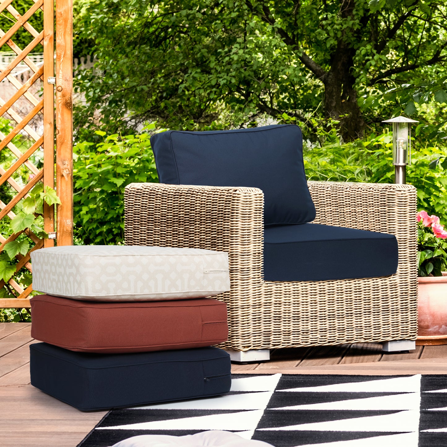 Premium Sunbrella Fabric Outdoor Patio Chair Cushions Set, Canvas Navy Aoodor 