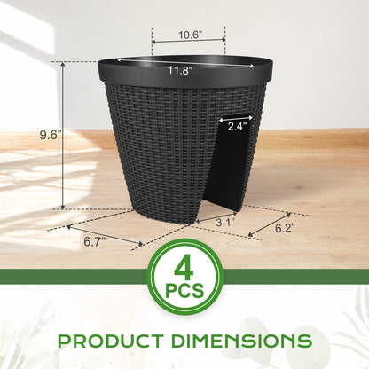 12 inch Outdoor Balcony Rattan Railing Planter Box, Set of 4