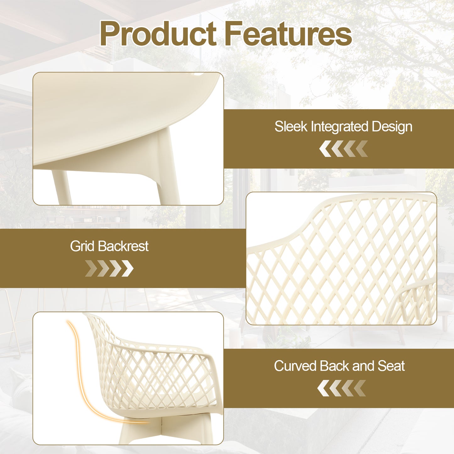 Modern Dining Chairs Set, Weather-Resistant Plastic Cafe Chairs