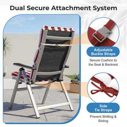 47x21x2.4 inch High Back Patio Chair Cushions with Headrest, Red Stripe