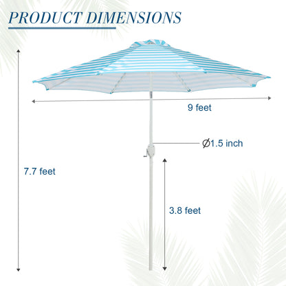 9 ft. Outdoor Patio Market Umbrella Aluminum Frame with Push Button Tilt Crank and 8 Steel Ribs