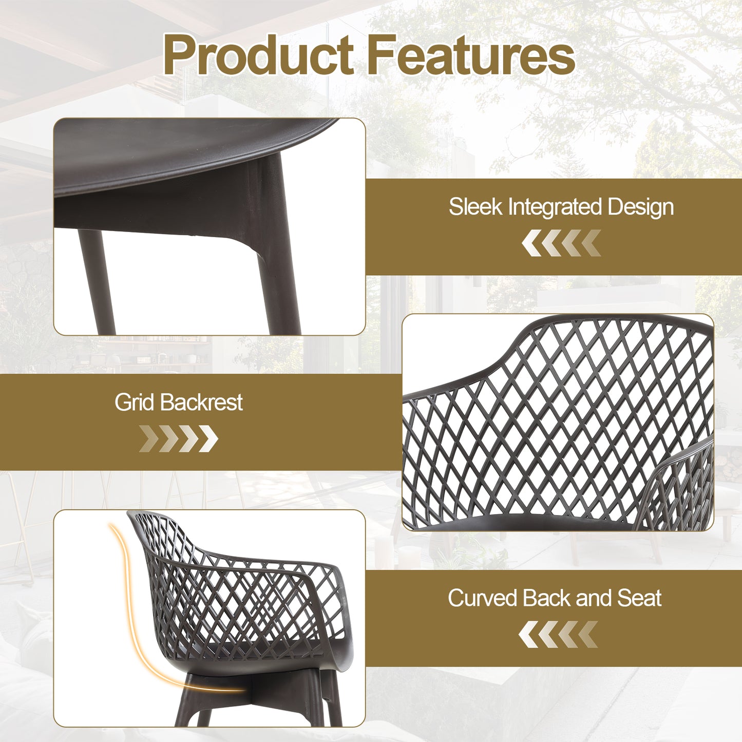 Modern Dining Chairs Set, Weather-Resistant Plastic Cafe Chairs