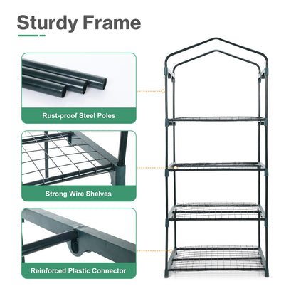 4 Tier Upgrade Greenhouse with Protective PE Base, Green