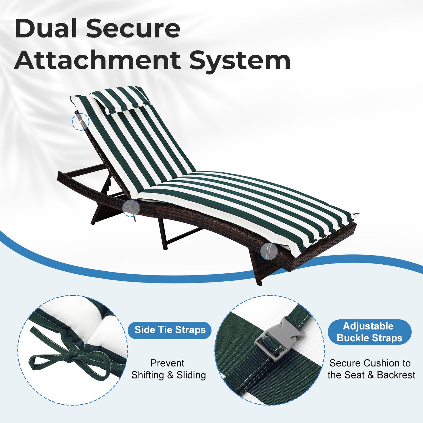 79x25x3 inch Outdoor Lounge Chair Cushion with Headrest, Green Stripe
