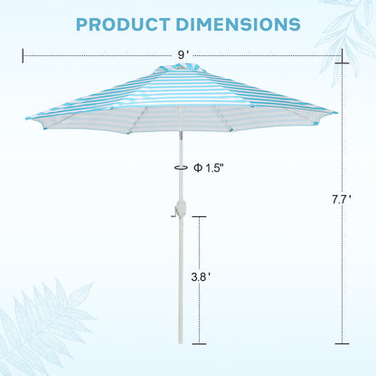 9 ft. Outdoor Patio Market Umbrella with 8 Sturdy Ribs, Push Button Tilt and Crank
