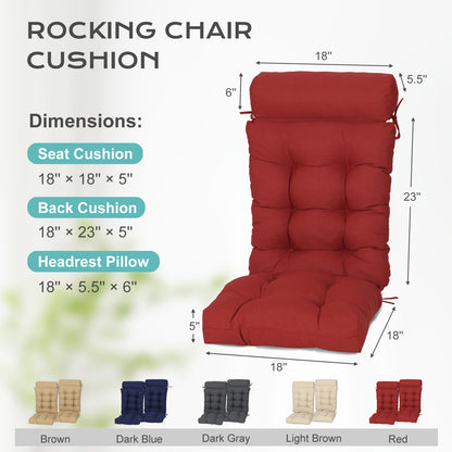 Tufted Outdoor High Back Rocking Chair Cushion Set of 2, Red