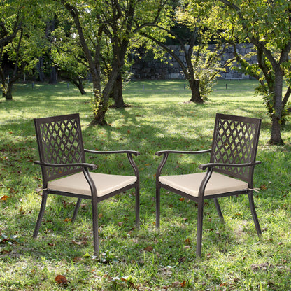 2-Piece Set Outdoor Patio Metal Dining Chairs with Seat Cushions