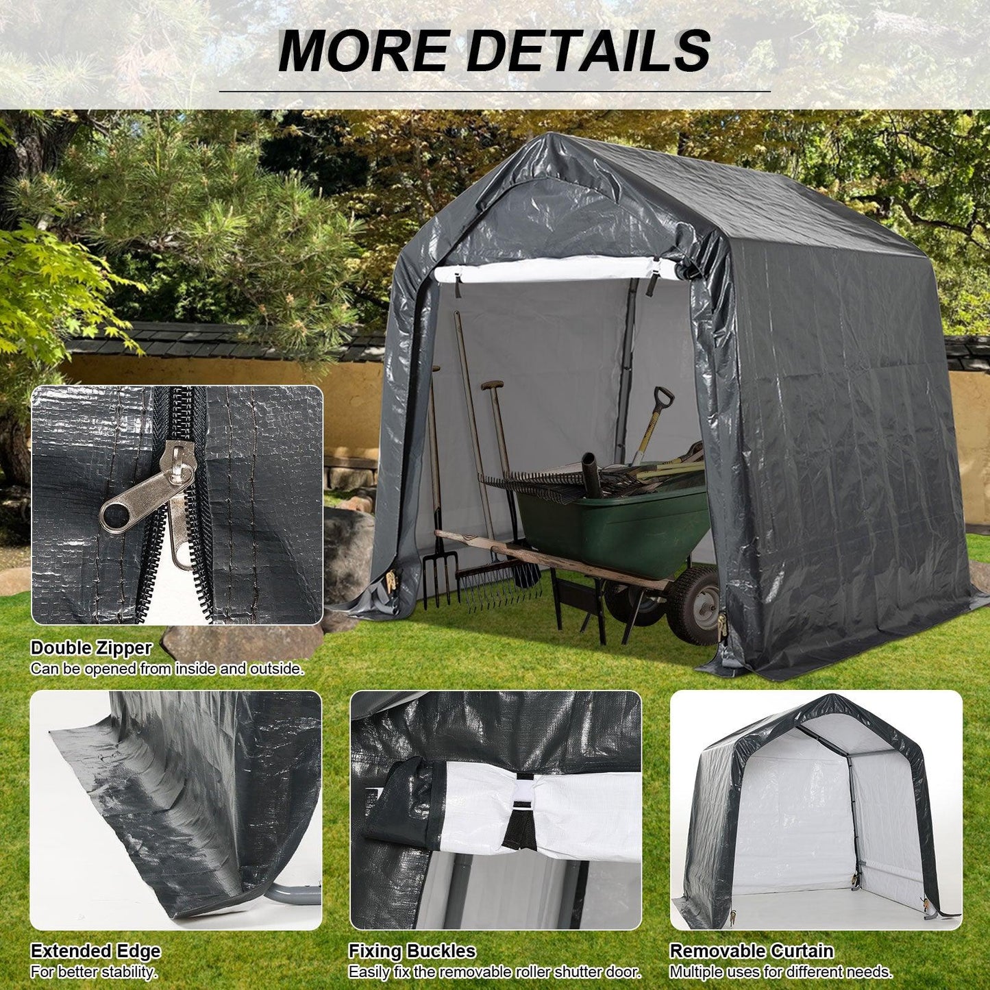 6x6/6x8/8x8/8x12 ft. Heavy Duty Storage Shelter, Portable Shed Carport