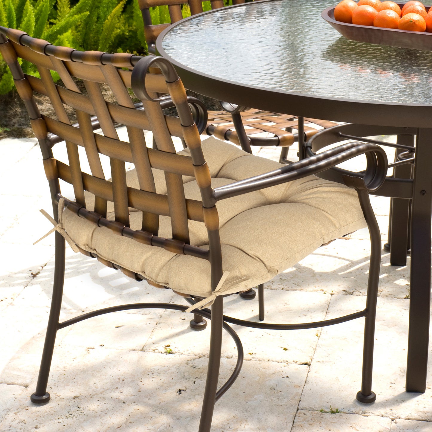 19x19x5 Inch Tufted Outdoor Chair Cushions, Water and Fade Resistant Polyester Dining Chair Pads with Ties - Brown Aoodor 