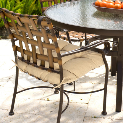 19x19x5 Inch Tufted Outdoor Chair Cushions, Water and Fade Resistant Polyester Dining Chair Pads with Ties - Brown