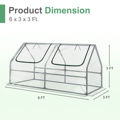 6x3x3 ft. Mini Greenhouse with 2 Zipper Doors, Water Resistant UV Protected