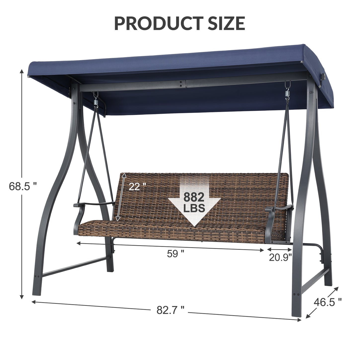 3-Seat Outdoor Rattan Patio Swing with Adjustable Canopy