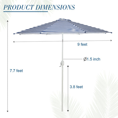 9 ft. Outdoor Patio Market Umbrella Aluminum Frame with Push Button Tilt Crank and 8 Steel Ribs-Dark Blue and White