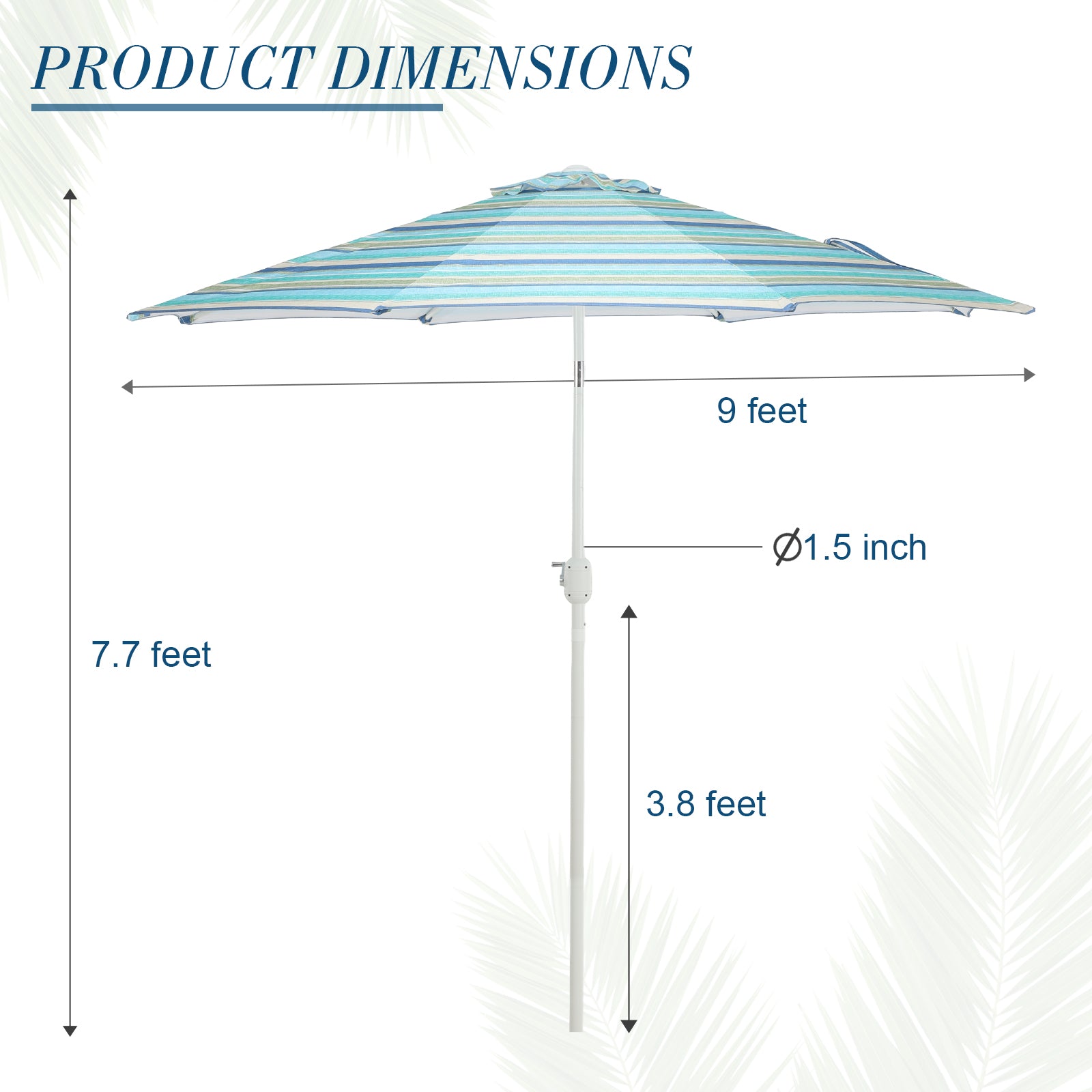 9 ft. Outdoor Patio Market Umbrella Aluminum Frame with Push Button Tilt Crank and 8 Steel Ribs-Green and Blue