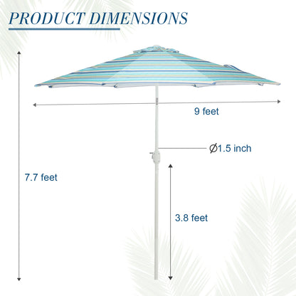 9 ft. Outdoor Patio Market Umbrella Aluminum Frame with Push Button Tilt Crank and 8 Steel Ribs-Green and Blue